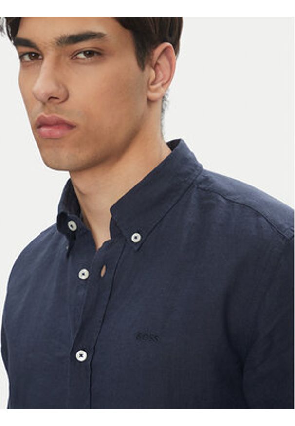 BOSS Koszula H-Roan-Bd-E-C1 50520283 Granatowy Slim Fit. Kolor: niebieski. Materiał: len