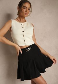 Renee - Czarna Spódnica Plisowana z Wiskozą i Paskiem Semivirae. Okazja: na spotkanie biznesowe, na co dzień. Kolor: czarny. Materiał: wiskoza. Styl: klasyczny, casual, elegancki, biznesowy