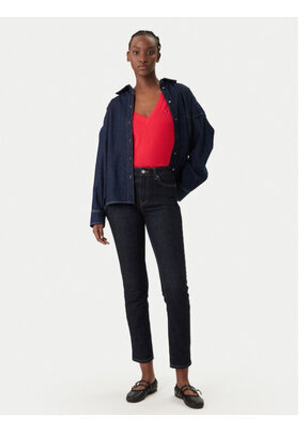 Tommy Jeans T-Shirt DW0DW20458 Czerwony Slim Fit. Kolor: czerwony. Materiał: bawełna