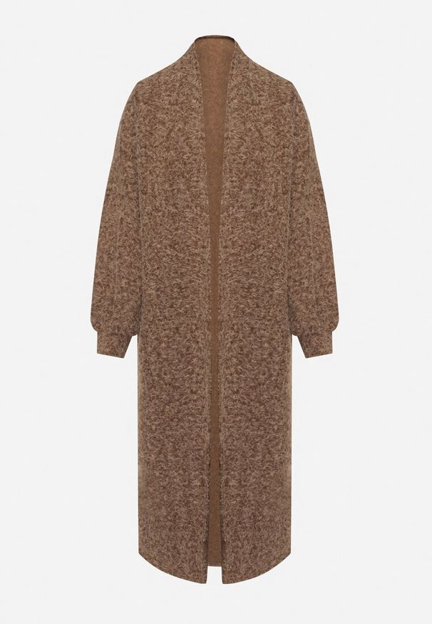 Born2be - Brązowy Długi Niezapinany Kardigan z Szerokimi Rękawami Wsuwanymi Kieszeniami Tifirina. Kolor: brązowy. Materiał: jeans. Długość: długie