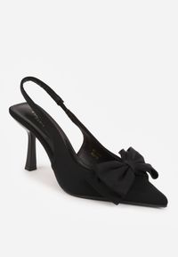 Renee - Czarne Szpilki Slingback z Ozdobną Kokardą na Nosku Chelshi. Zapięcie: pasek. Kolor: czarny. Obcas: na szpilce. Styl: elegancki #3