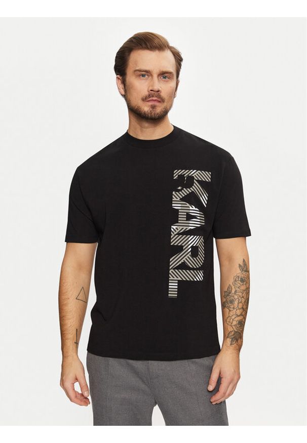 Karl Lagerfeld - KARL LAGERFELD T-Shirt 755198 551221 Czarny Regular Fit. Typ kołnierza: dekolt w karo. Kolor: czarny. Materiał: bawełna