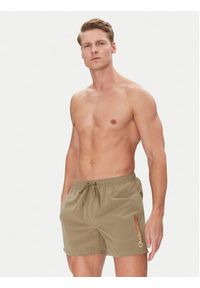 Quiksilver Szorty kąpielowe Spl Fineline Volley 15 EQYJV04141 Khaki Regular Fit. Kolor: brązowy. Materiał: syntetyk