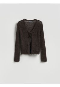 Reserved - Kardigan z wiązaniem - brązowy. Kolor: brązowy. Materiał: dzianina #1