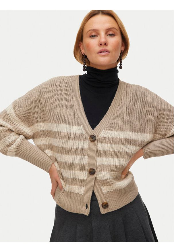 Vero Moda Kardigan Lea 10249632 Beżowy Regular Fit. Kolor: beżowy. Materiał: syntetyk