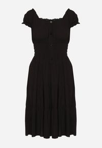 Born2be - Czarna Bawełniana Rozkloszowana Sukienka z Guzikami i Bufiastymi Rękawami Annivi. Okazja: na co dzień. Kolor: czarny. Materiał: bawełna. Styl: elegancki, casual, klasyczny #7