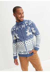 bonprix - Sweter norweski rozpinany. Kolor: niebieski. Materiał: materiał