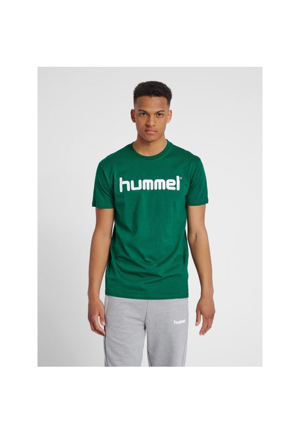 Koszulka sportowa z krótkim rękawem męska Hummel Cotton Logo. Kolor: biały, zielony, wielokolorowy. Długość rękawa: krótki rękaw. Długość: krótkie