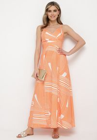Born2be - Pomarańczowa Sukienka z Kopertowym Dekoltem na Regulowanych Ramiączkach z Rozcięciami Jatila. Okazja: na co dzień. Typ kołnierza: dekolt kopertowy. Kolor: pomarańczowy. Długość rękawa: na ramiączkach. Typ sukienki: kopertowe. Styl: casual #3