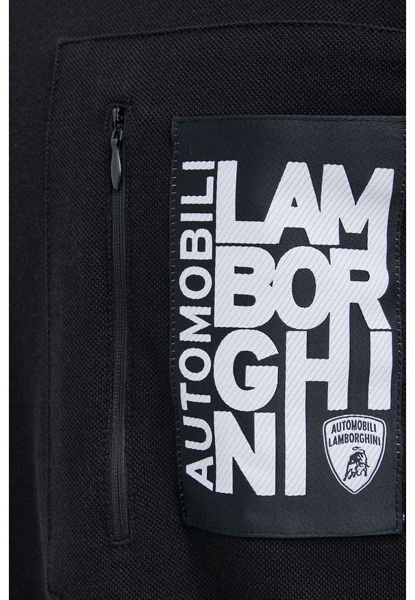 Lamborghini - Longsleeve bawełniany. Okazja: na co dzień. Kolor: czarny. Materiał: bawełna. Długość rękawa: długi rękaw. Wzór: aplikacja. Styl: casual