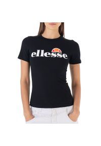 Koszulka Ellesse Kittin SGK11399011 - czarna. Kolor: czarny. Materiał: bawełna, materiał. Długość rękawa: krótki rękaw. Długość: krótkie. Wzór: aplikacja
