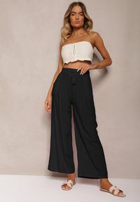 Renee - Czarne Spodnie z Bawełny o Kroju Alladynek High Waist Wykończone Gumką w Talii Rissalis. Okazja: na co dzień, na spotkanie biznesowe, na randkę. Stan: podwyższony. Kolor: czarny. Materiał: bawełna. Sezon: lato. Styl: wizytowy, biznesowy, elegancki, casual