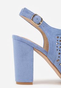 Renee - Niebieskie Sandały na Słupku z Ażurową Cholewką i Skórzaną Wkładką Linalira. Okazja: na co dzień. Kolor: niebieski. Materiał: skóra. Wzór: ażurowy. Obcas: na słupku. Styl: casual, elegancki #3