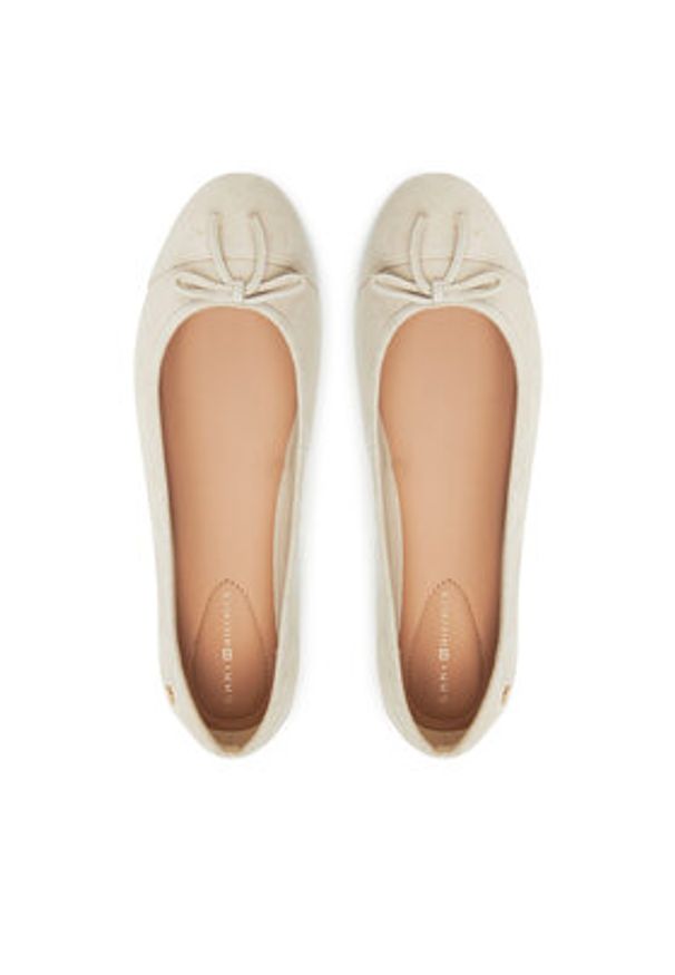 TOMMY HILFIGER - Tommy Hilfiger Baleriny Toe Cap Suede Ballerina FW0FW08909 Beżowy. Kolor: beżowy. Materiał: zamsz, skóra
