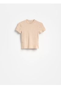 Reserved - T-shirt z modalem - beżowy. Kolor: beżowy. Materiał: bawełna, dzianina. Długość: krótkie. Wzór: gładki #1
