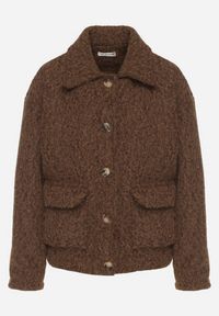 Born2be - Brązowa Kurtka Koszulowa z Gumką w Pasie Stylizowana na Wełnianą Unelises. Okazja: na co dzień. Kolor: brązowy. Materiał: wełna. Styl: casual, klasyczny #5