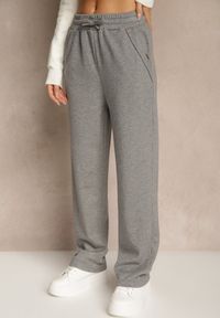 Renee - Jasnoszare Spodnie High Waist z Gumką i Troczkami w Pasie Rallena. Okazja: na co dzień. Stan: podwyższony. Kolor: szary. Styl: casual #5