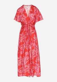 Born2be - Czerwona Sukienka z Wiskozy w Abstrakcyjny Wzór Lunalisa. Okazja: na co dzień. Kolor: czerwony. Materiał: wiskoza. Styl: klasyczny, casual, elegancki #7