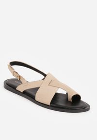Renee - Ciemnobeżowe Sandały VICES z Paskami w Kształcie X i Paskiem na Duży Palec Prisedice. Zapięcie: pasek. Kolor: beżowy. Materiał: zamsz. Wzór: paski. Sezon: lato. Styl: street #5