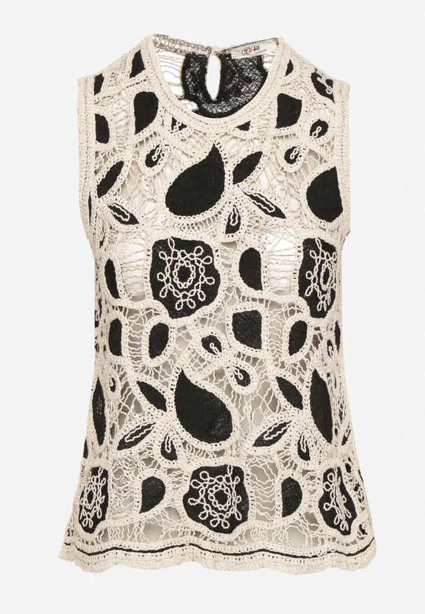 Born2be - Czarna Bawełniana Bluzka z Szydełkowym Wzorem Ziralisse. Okazja: na co dzień. Kolor: czarny. Materiał: bawełna. Styl: casual, elegancki