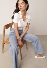 Born2be - Niebieskie Szerokie Jeansy Bawełniane z Wysokim Stanem Helemenor. Okazja: do pracy, na co dzień. Stan: podwyższony. Kolor: niebieski. Długość: długie. Styl: elegancki, casual #5