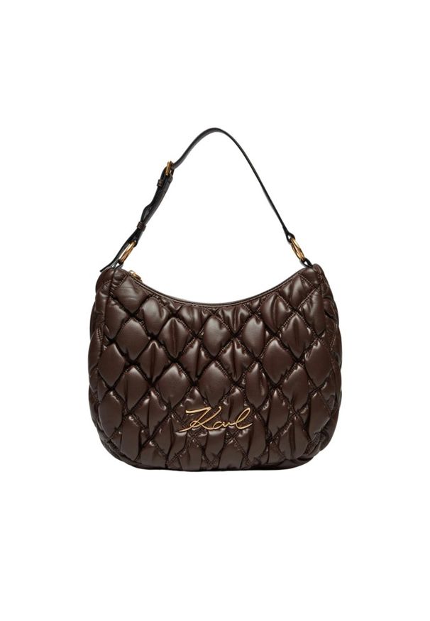 Karl Lagerfeld - KARL LAGERFELD Czekoladowa pikowana damska torebka Kuilt Hobo. Kolor: brązowy. Materiał: pikowane. Styl: elegancki