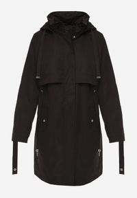 Born2be - Czarna Kurtka w Stylu Parki z Odpinanym Kapturem i Sznurkami Enang. Okazja: na spacer. Kolor: czarny. Materiał: prążkowany, jeans #7