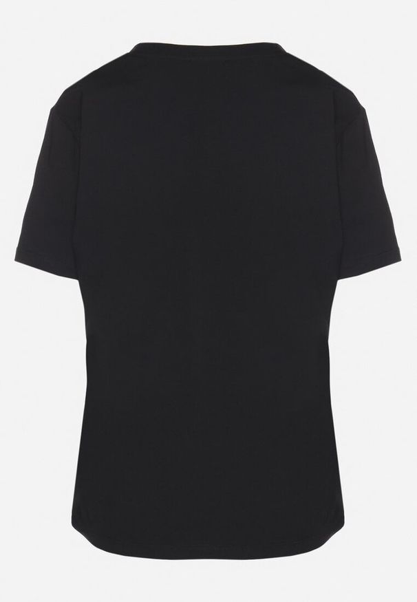 Born2be - Czarny Bawełniany T-shirt Zdobiony Haftem z Motywem w Wiśnie Nevianira. Okazja: na co dzień. Kolor: czarny. Materiał: bawełna. Wzór: aplikacja, haft. Styl: casual