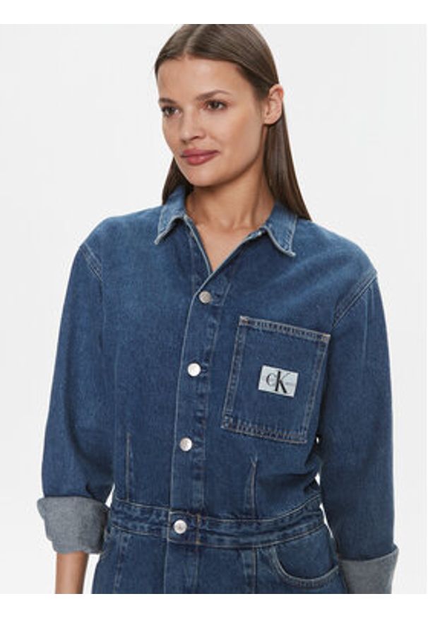 Calvin Klein Jeans Sukienka jeansowa Darted Denim Shirt Dress J20J222461 Granatowy Slim Fit. Kolor: niebieski. Materiał: bawełna