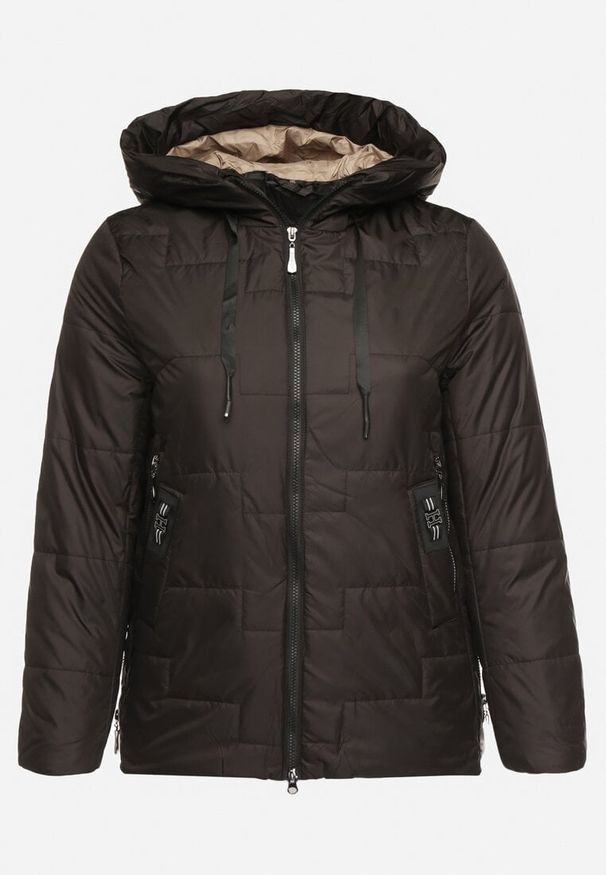 Born2be - Czarna Pikowana Kurtka z Kapturem i Ozdobnymi Suwakami Tulirisa. Okazja: na co dzień. Typ kołnierza: kaptur. Kolekcja: plus size. Kolor: czarny. Materiał: jeans. Styl: casual, sportowy