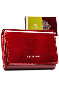 Duży portfel damski ze skóry naturalnej w czerwonym kolorze, zamykany zatrzaskiem - Peterson. Kolor: czerwony. Materiał: skóra #1