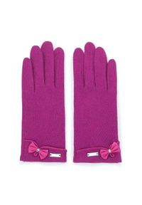 Wittchen - Damskie rękawiczki z kokardką i lamówką. Kolor: różowy. Materiał: wełna. Wzór: kolorowy. Styl: elegancki #3