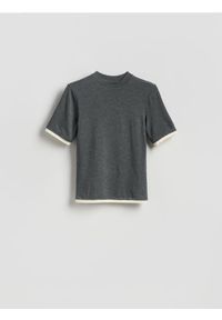 Reserved - T-shirt z wiskozą - ciemnoszary. Kolor: szary. Materiał: wiskoza #1