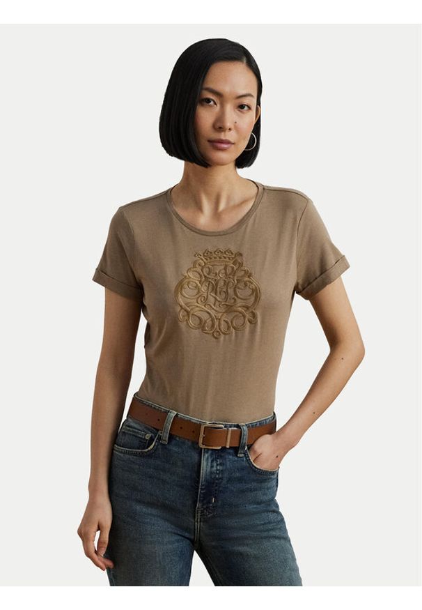 Lauren Ralph Lauren - LAUREN RALPH LAUREN T-Shirt 200963905002 Beżowy Relaxed Fit. Kolor: beżowy. Materiał: bawełna