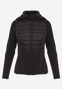 Born2be - Czarna Pikowana Kurtka Przejściowa z Kapturem i Elastycznymi Rękawami Nikitha. Okazja: na co dzień. Typ kołnierza: kaptur. Kolor: czarny. Materiał: jeans, nylon. Styl: elegancki, casual, klasyczny, sportowy #3