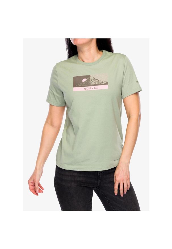columbia - Koszulka z nadrukiem damska Columbia Delta Drift Graphic Short Sleeve. Kolor: zielony. Wzór: nadruk