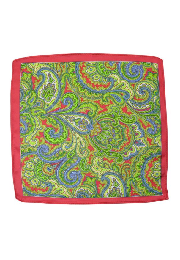 Alties - Poszetka Męska ALTIES, Czerwono-Zielona, Limonkowa, Wzór Paisley, Łezki, Męska, Elegancka. Kolor: czerwony. Materiał: poliester. Wzór: paisley