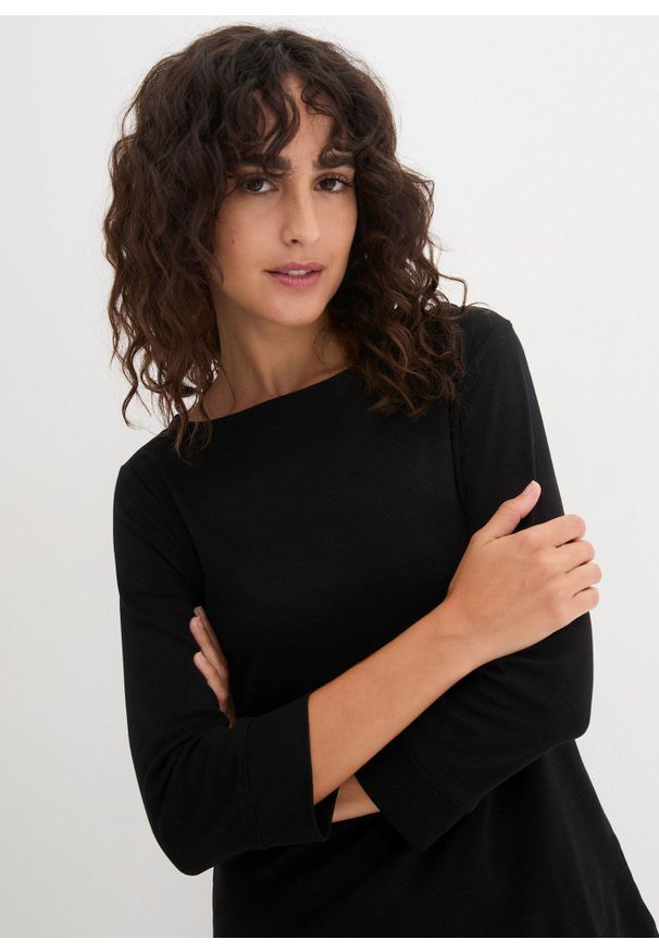 bonprix - Bluzka z długim rękawem z czystej bawełny organicznej. Kolor: czarny. Materiał: bawełna. Długość rękawa: długi rękaw. Długość: długie