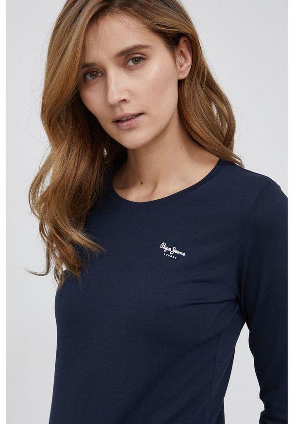 Pepe Jeans Longsleeve PL505048.594 damski kolor granatowy. Okazja: na co dzień. Kolor: niebieski. Materiał: dzianina. Długość rękawa: długi rękaw. Styl: casual