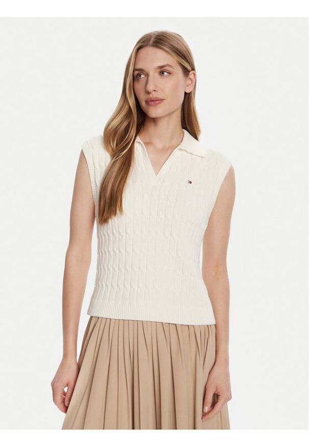 TOMMY HILFIGER - Tommy Hilfiger Sweter WW0WW45655 Écru Regular Fit. Materiał: bawełna