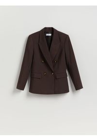 Reserved - Dwurzędowa marynarka - ciemnobrązowy. Kolor: brązowy. Materiał: wiskoza, tkanina. Wzór: gładki #1