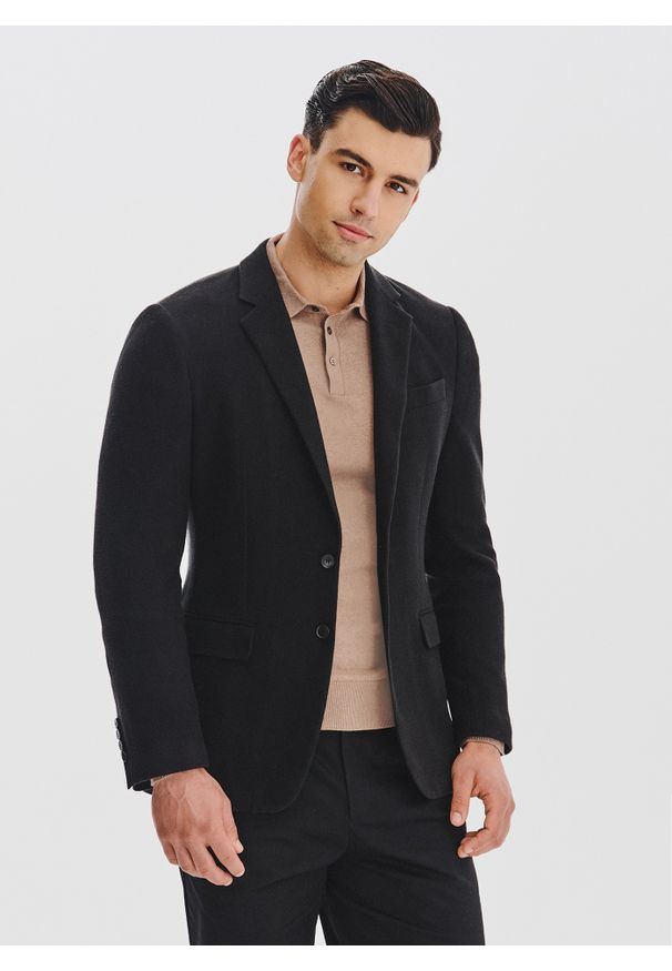 Pako Lorente - PAKO LORENTE - Czarna marynarka z dzianiny. Kolor: czarny. Materiał: dzianina. Sezon: jesień