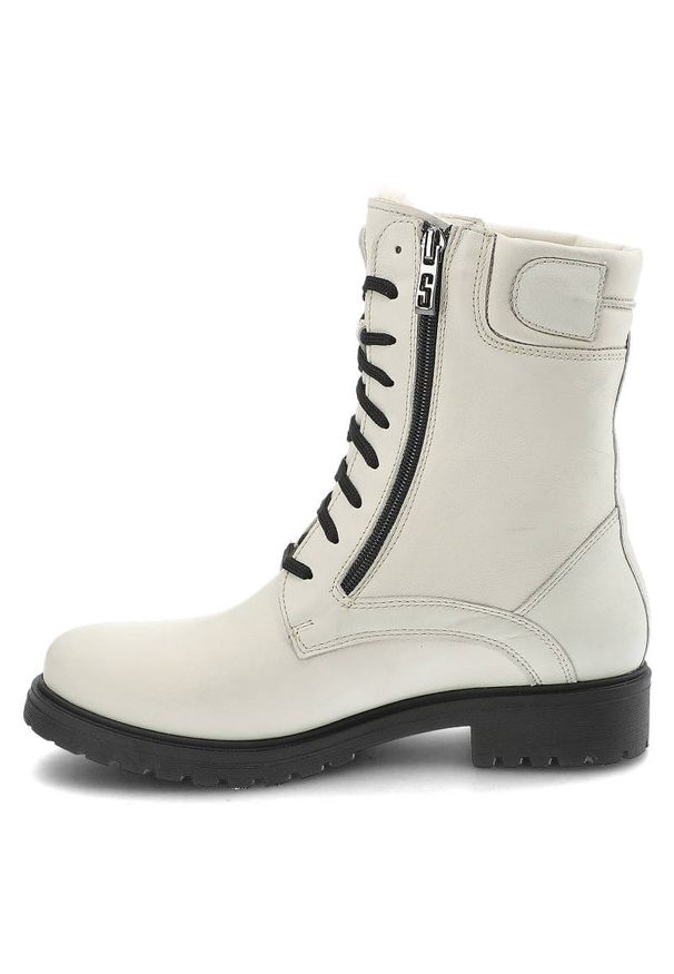 Białe Botki Damskie Simen Modne Skórzane Buty. Okazja: na co dzień. Zapięcie: zamek. Kolor: biały. Materiał: skóra. Styl: casual