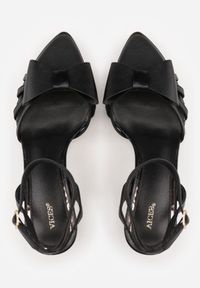 Renee - Czarne Sandały na Szpilce VICES Ozdobione z Przodu Kokardką Sparkle. Zapięcie: sprzączka. Kolor: czarny. Materiał: satyna, tiul. Wzór: aplikacja. Obcas: na szpilce #4