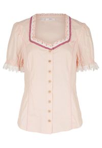 Bluzka w ludowym stylu bonprix pastelowy jasnoróżowy w kropki. Kolor: różowy. Materiał: bawełna. Wzór: kropki #1