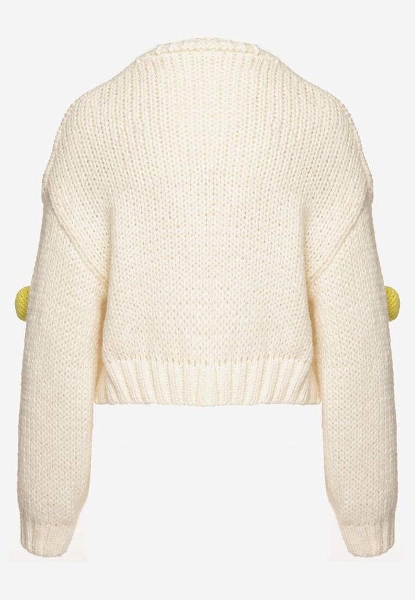 Born2be - Jasnobeżowy Kardigan z Broszką i Cytrynami 3D Valoriea. Okazja: na co dzień. Kolor: beżowy. Styl: elegancki, casual