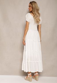 Renee - Biała Rozkloszowana Sukienka Maxi z Hiszpańskim Dekoltem Kailra. Kolor: biały. Długość: maxi