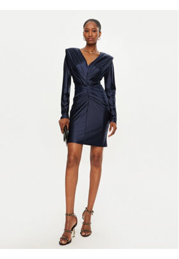 ACCESS FASHION Sukienka koktajlowa 44-3039-222 Granatowy Slim Fit. Kolor: niebieski. Materiał: syntetyk. Styl: wizytowy