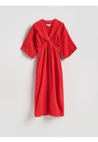 Reserved - Muślinowa sukienka midi - czerwony. Kolor: czerwony. Materiał: bawełna. Długość: midi #1