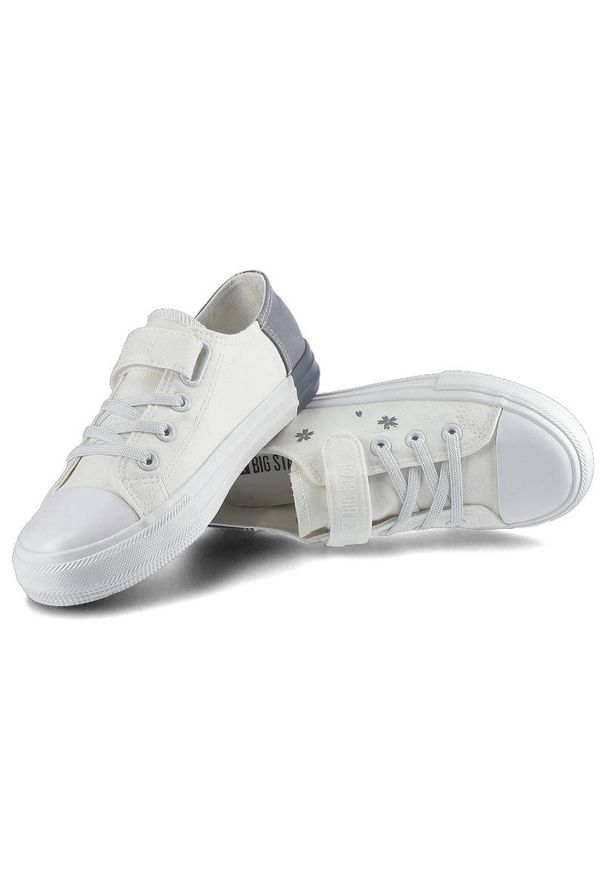 Big-Star - Białe Trampki Big Star Dziecięce Buty Na Rzep. Okazja: na spacer, na uczelnię. Zapięcie: rzepy. Kolor: szary. Materiał: guma, materiał. Szerokość cholewki: normalna. Wzór: nadruk, kwiaty, aplikacja. Styl: młodzieżowy, wizytowy